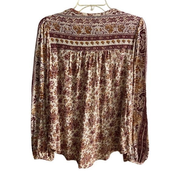 Lucky Brand pop over blouse boho floral peasant linen blend Medium - Picture 2 of 10
